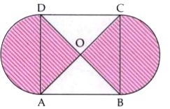 In the given figure, ABCD is a square of side 21 cm. AC and BD are two diagonals of the square. Two semi circles are drawn with AD and BC as diameters. Find the area of the shaded region   (Take pi=22/(7))