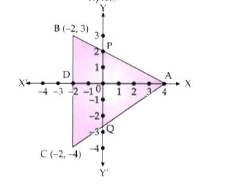 In the given figure ABC is a triangle and BC is parallel to the Y-axis. AB and AC intersects the y-axis at Pand Q respectively.       (i) Write the coordinates of A.