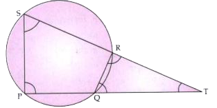 In the given figure PQRS is a cyclic quadrilateral PQ and SR produced meet at T. If SP=12cm and QR=4cm,   (iii) Find area of quadrilateral PQRS if area of DeltaPTS=27cm^(2).