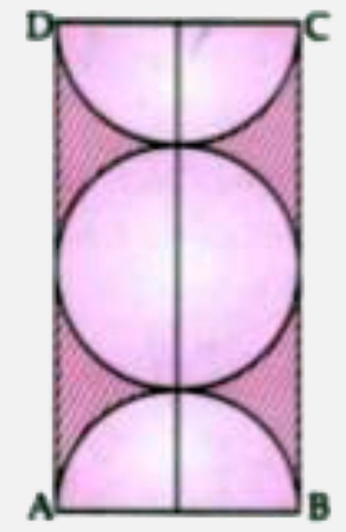 In the given figure ABCD is a rectangle. It consists of a circle and two semi-circles each of which are of radius 5 cm. Find the area of the shaded region. Give your answer correct to three significant figures.**