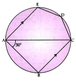 In the given figure, ABCDE is a pentagon inscribed in a circle such that AC is a diameter and side BC||AE.
If BAC = 50^(@,Find angle BCA