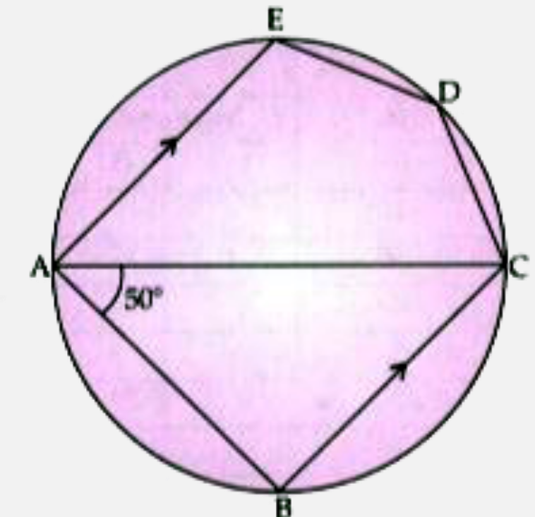 In the given figure, ABCDE is a pentagone inscribed in a circle such that AC is a diameter and side BC//AE. If angleBAC=50^(@), find angleBCE,