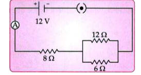 Three resistors are connected to a 12 V battery as shown in the figure given below :      What is the current through the 6 ohm resistor ?