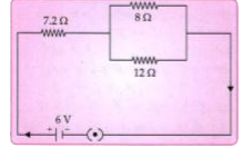 Three resistors are connected to a 6 V battery as  shown in the figure given below :       Calculate :   total current in the circuit.