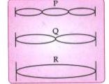The adjacent diagram shows three different modes of vibrations P, Q and R of the same string.      State the ratio of wavelengths of P and R.