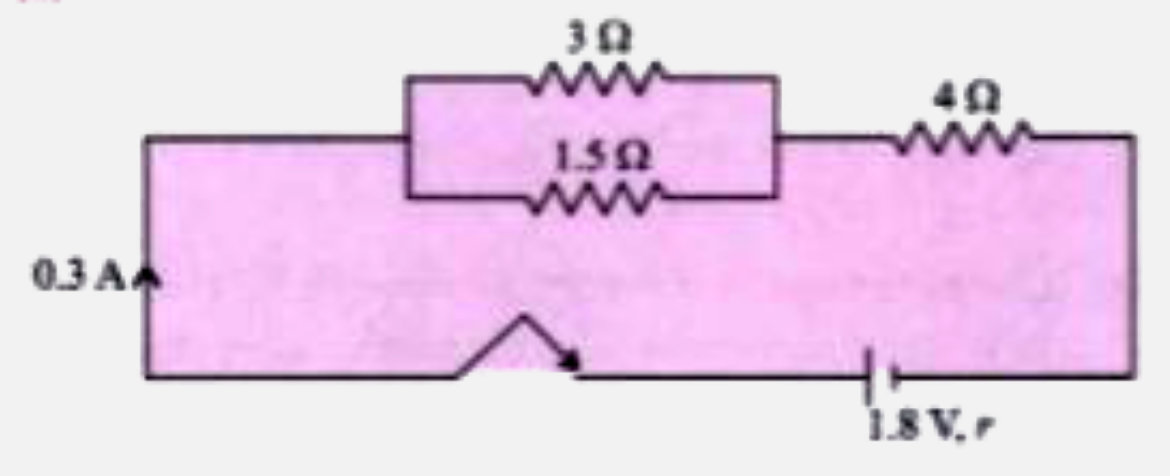 The diagram above shows three resistors connected across a cell of e.m.f. 1.8 V and internal resistance r. Calculate :   The internal resistance r.