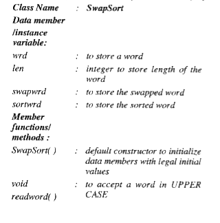 A class SwapSort has been defined to perform string related operations