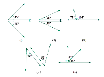 From the figures given below, classify the following pairs of angles i