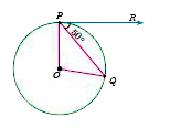 In Fig.4.64, O is the centre of a circle. PQ is a chord and the tangent PR at P makes an angle of 50^(@) with PQ. Find anglePOQ.