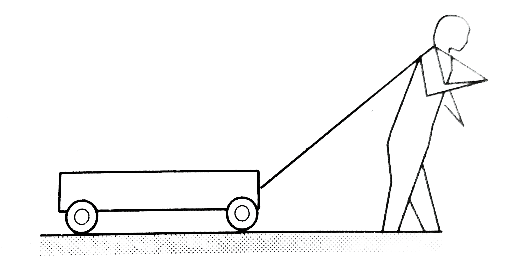Figure shows a boy pulling a wagon on a road.   List as many forces as you can which are relevant with this figure. Find the pairs of forces connected by Newton's third law of motion.