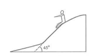 In a children park an inclined plane is constructede with an angle of incline 45^0 in the middle part figure. Find the acceleration of a boy sliding on it if the friction coefficient between the cloth of the boy and the incline is 0.6 and g=10 m/s^2.