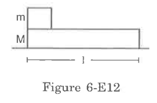 Figure shows a small block of mass m kept at the left end of a larger block of mass M and length l. The system canslide on a horizontal road. The system is started towards right with an initia velocity v. The friction coefficient between the road and the bigger block is mu and that between the block is mu/2. Find the time elapsed before the smaller blocks separates from the bigger block.