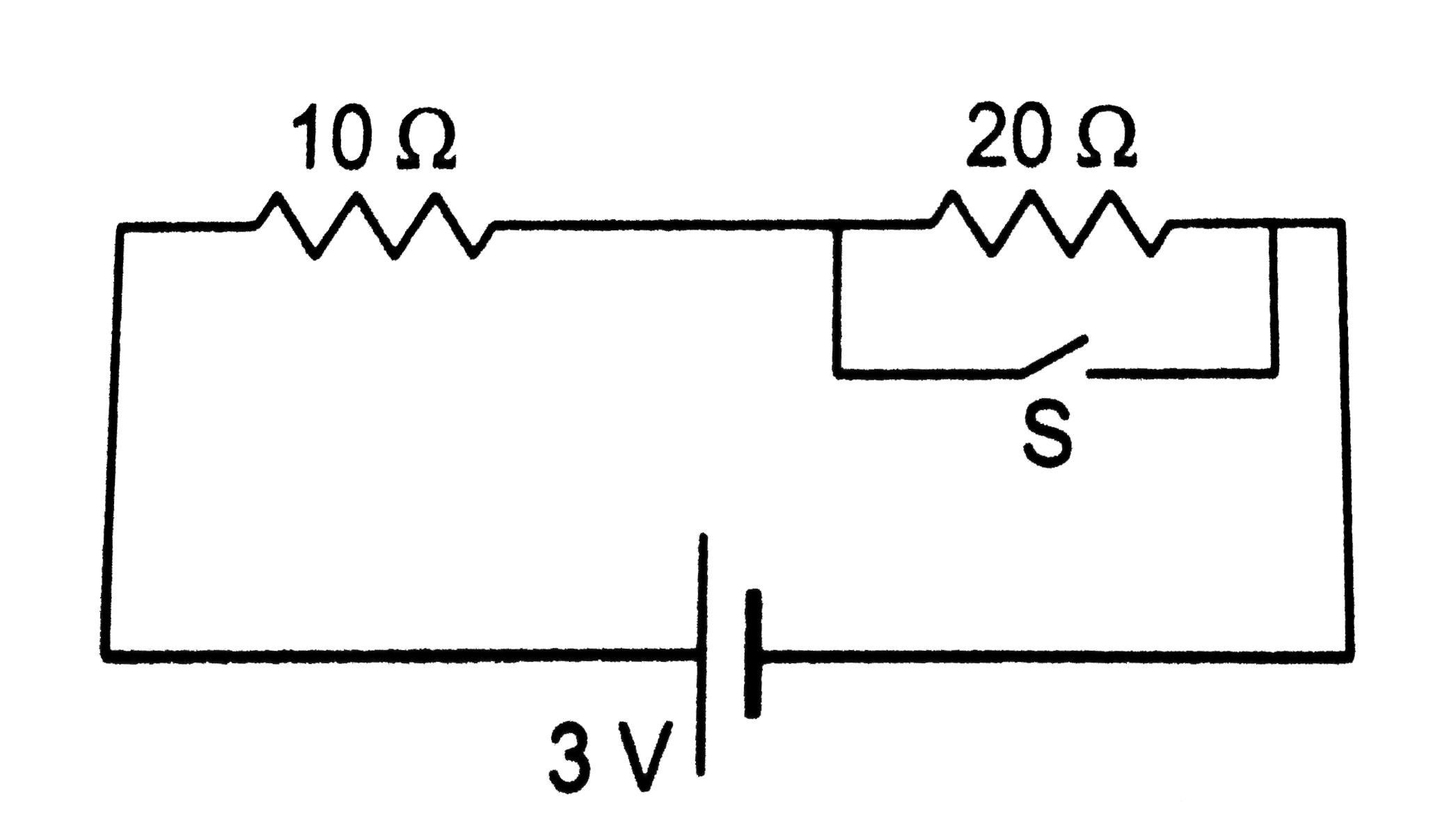 Consider the circuit shown in figure.Find the current through the10(Omega)resistor when the switch S is (a)open (b)closed .