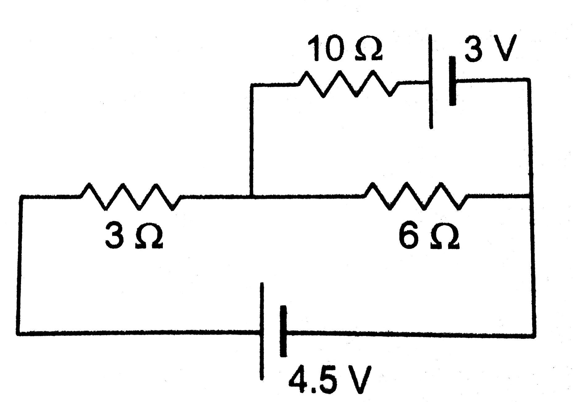 Find the current through the 10(Omega)resistor shown in figure.