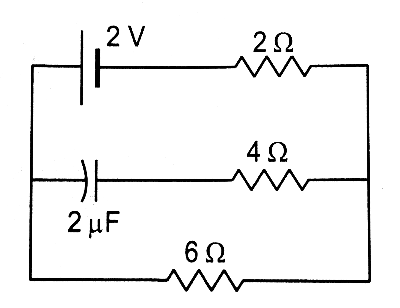 (a)Find the current I supplied by the battery in the network shown in figure in steady state. (b)find the charge on the capacitor.