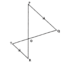 In the given figure PQ is parallel to TR, then by using condition of similarity: