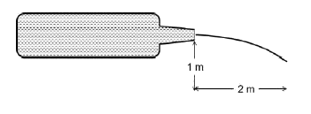 A bottle has a thin nozzle on top. It is filled with water, held horizontally at a height of 1 m and squeezed slowly by hands so that the water jet coming out of the nozzle hits the ground at a distance of 2m . If the area over which the hands squeeze it is 10 cm^2. the force applied by hand is close to (take g= 10 m//s^2 and density of water= 1000 kg//m^3 )