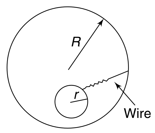 A conducting ball of radius r is charged to a potential V0. It is enveloped by a thin walled conducting sphere of radius R (gt r) and the two spheres are connected by a conducting wire. Find the potential of the outer sphere.