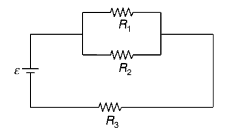 In the circuit shown in the figure R(1) =3 Omega,R(2) = 2 Omega and R(3) = 5 Omega Emf of the cell epsilon = 6 Volt.   (a) Infinitely many 1 Omega resistors are added in parallel to R(1) and R(2). Find current through R(2) and potential drop across it.   (b)  Infinitely many 1 Omega resistors are added in series to R(3). Find the potential drop across R(3) and current through it.