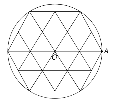 In the figure, each segment (side of small triangle) has resistance R and the wire used in the circumference of the circle has negligible resistance. find equivalent resistance between point O and A.