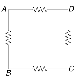 In the circuit shown in the figure, the power dissipated in the circuit is P(0) if an ideal cell is connected across A and B. Same power is dissipated in the circuit if the same cell is connected across C and D. When the cell was connected across A and D or across B and C, the power dissipated in the circuit is found to be 3P(0).   Calculate the power dissipated in the circuit if the cell is connected across A and C.