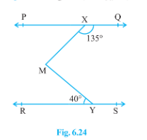 In Fig. 6.24, if P Q||R S ,/M X Q=135^@\ a n d/M Y R=40^@,\