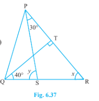 In Fig. 6.37, if Q T|P R ,/T Q R=40^@ a n d/S P R=30^@, find x and y..