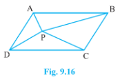 In Fig. 9.16,  P is a point in the interior of a parallelogram ABCD. Show that(i) a r(A P B)+a r(P C D)=1/2a r(A B C D)(ii) a r(A P D)+a r(P B C)=a r(A P B)+ar(P C D)