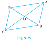 In Fig. 9.25,  diagonals AC and BD of quadrilateral ABCD intersect at O such that O B\ =\ O D. If A B\ =\ C D, then show that:(i) a r\ (D O C)\ =\ a r\ (A O B)(ii) a r\ (D C B)\ =\ a r\ (A C B)(iii) D A\ ||\ C