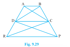 In Fig.9.29, a r\ (B D P)\ =\ a r\ (A R C)and a r\ (B D P)\ =\ a r\ (A R C). Show that both the quadrilaterals ABCD and  DCPR are trapeziums.