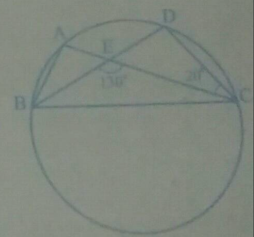A, B, C and D are four points on a circle. AC and BD intersect at a point E  such that /B E C\ =130^(@) and /E C D=20^(@) Find /B A C^(@)