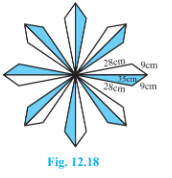 A floral design on a floor is made up of 16 tiles which  are triangular, the sides of the triangle being 9 cm, 28 cm and 35 cm (see  Fig. 12.18). Find the cost of polishing the tiles at the rate of 50 p\ p e r\ c m^2.