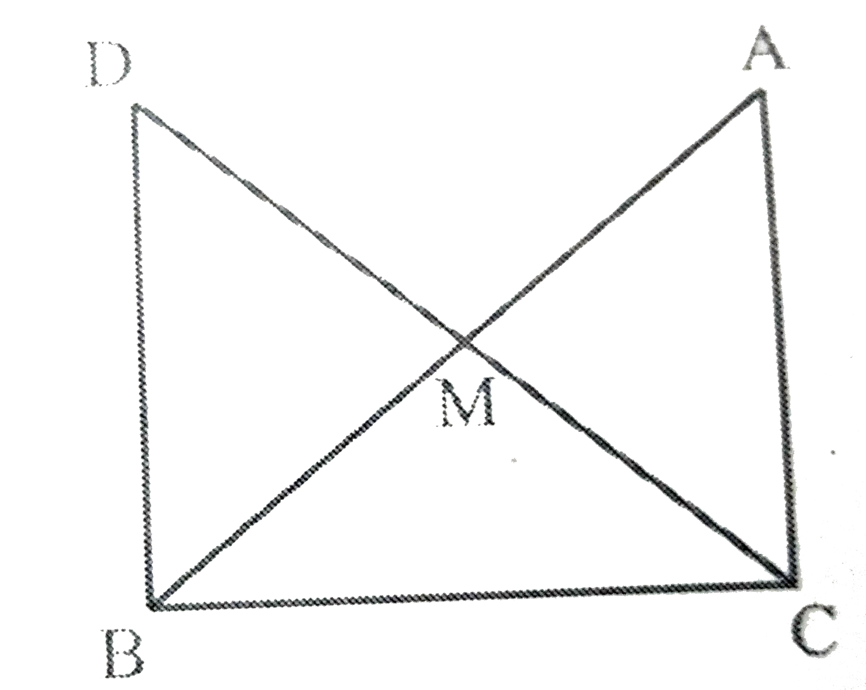 एक समकोण त्रिभुज ABC में,  जिसमें कोण C समकोण है, M कर्ण AB का मध्य-बिंदु है। C को M से मिलाकर D  तक इस प्रकार बढ़ाया गया है कि DM = CM है। बिंदु D को बिंदु B से मिला दिया जाता है। दर्शाइए कि   (i)  Delta AMC ~= Delta BMD    (ii) angle DBC    एक समकोण है    (iii) Delta DBC ~= Delta ACB    (iv) CM=(1)/(2) AB