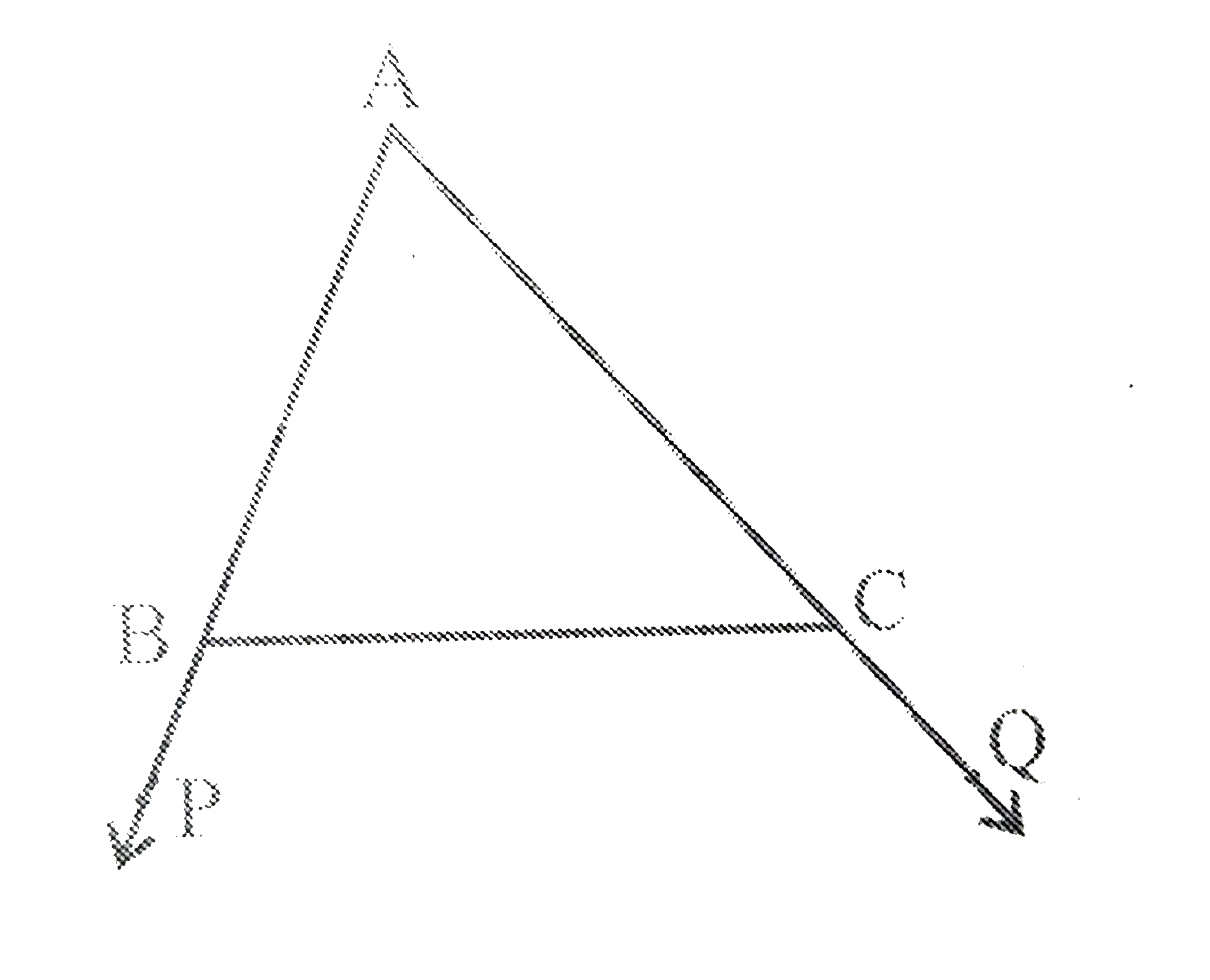 आकृति में, Delta ABC  की भुजाओं AB और AC को क्रमशः बिंदुओं P और Q तक बढ़ाया गया है। साथ ही, angle PBC lt angle QCB  है। दर्शाइए कि AC gt AB   है।