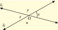 In Figure, lines l1a n d\ L2\ i ntersect \ at \ 
O, forming angles as
  shown in the figure. If x=45
, find the values of y ,\ z\ a n d\ udot