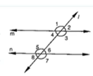 In Figure, m||n
AND ANGLES 1\ a n d\ 2
are in the ratio 3:2\ dot
Determine all the
  angles from 1\ to\ 8