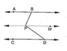 In Figure, lines A B\ a n d\ C D
are parallel and P
is any point between
  the two lines. Prove that /A B P+/C D P=\ /D P B