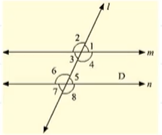 In Figure, transversal l
intersects two lines m\ a n d\ n
, /4=100^0\ a n d\ /7=65^0
. Is m|| n ?