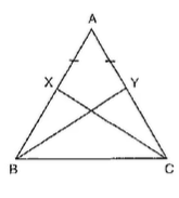 In Figure, X ,\ Y\ 
are two points on equal
  sides A B\ a n d\ A C
of a  A B C
such that A X=A Ydot
Prove that X C=Y B