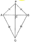 A B
is a line segment. P\ a n d\ Q
are points on opposite
  sides of A B
such that each of them
  is equidistant from the points A\ a n d\ B
(in figure). Show that
  the line P Q
is perpendicular
  bisector of A B