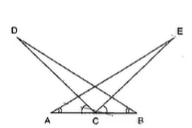 In Figure, A C=B C ,\ /D C A=/E C B\ a n d\ /D B C=E A Cdot
Prove that triangle D B C\ a n d\ E A C
are congruent, and
  hence D C=E C\ a n d\ B D=A E