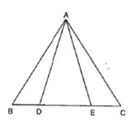 In Figure, A D=A E\ a n d\ D\ a n d\ E
are points on B C
such that B D=E Cdot
Prove that A B=A C