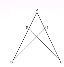 In Figure, if A B=A C\ a n d\ /B=/Cdot
Prove that B Q=C P