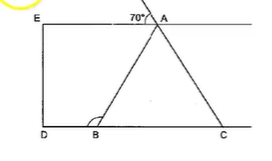 In Figure, if A E||D C and A B=A C , the value of /A B D is 
(a)70^@
  (b) 110^@
  (c) 120^@
  (d) 130^@