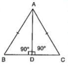 If A B C
is an isosceles triangle such that A B=A C
and A D
is an altitude from A
on B C
. Prove that
  (i) /B=/C
(ii) A D
bisects B C
(iii) A D
bisects /A