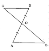 In Figure, line segment A B
is parallel to another line segment C D
. O
is the mid-point of A D
. Show that:
 (i) AOB~= D O C

(ii)O
is also the
  mid-point of B Cdot