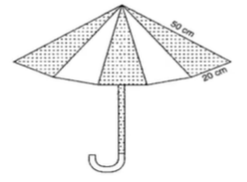 An umbrella is made by
  stitching 10\ 
triangular peices of
  cloth of two different colours (See in Figure), each piece measuring 20 c m ,\ 50 c m\ a n d\ 50 c mdot
How much cloth of each
  colour is required for the umbrella?
