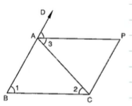 In Figure, A B C
is an isosceles triangle in which A B=A CdotC P A B
and A P
is the bisector of exterior /C A D
of  A B C
. Prove that 
/P A C=/B C A
 and (ii)
  A B C P
is a parallelogram.