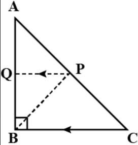 A B C
is a triangle right
  angled at B ; a n d\ P
is the mid-point of A C
. Prove that: 
P Q\ |A B
 (ii)
  Q
is the mid point of A B (iii)

 P B=P A=1/2A C