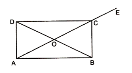 In Figure, A B C D
is a rectangle in which
  diagonal A C
is produced to Edot
If /E C D=146^0,
find /A O B